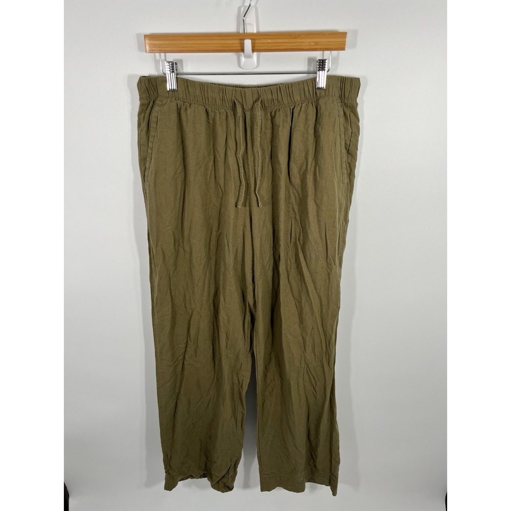 Old Navy Womens Linen Blend Straight Pants L Green Euro Summer Resort Chic Beach